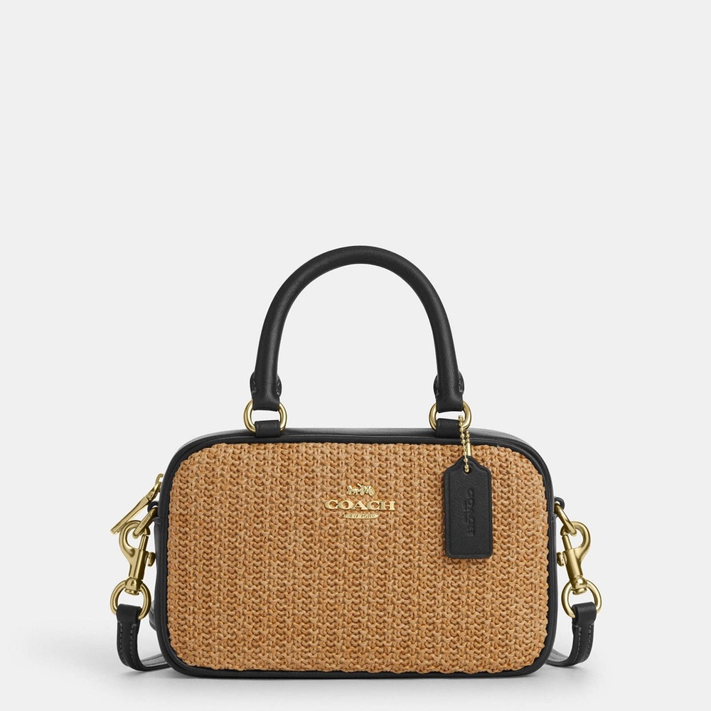 Coach Woven Tan and Black Satchel